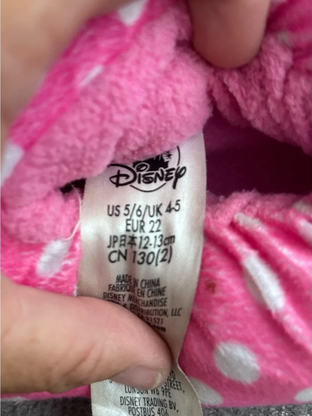 Disney Pink Polka Dot Plush Character Slippers
